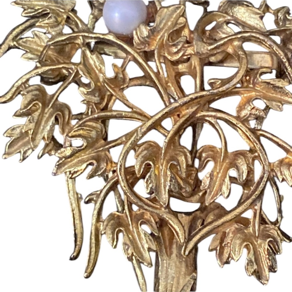 Vintage Gold Tree Brooch with Pearl Accent - Picture 5 of 5